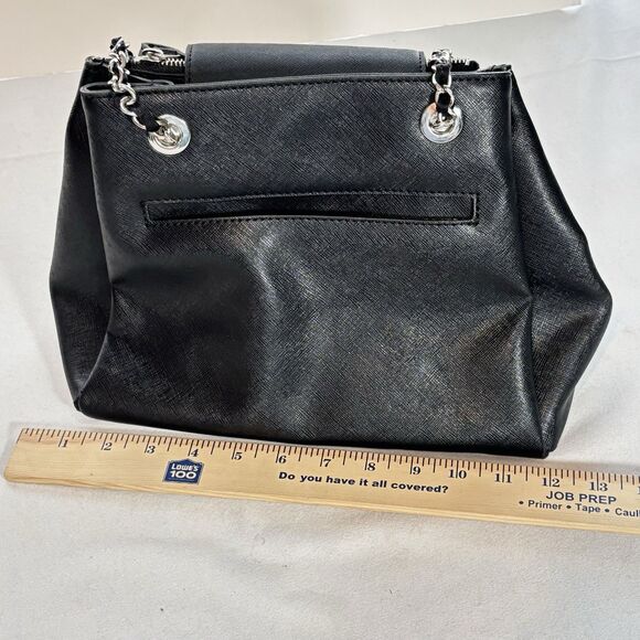 GUESS Black Double Handle Satchel Chain Straps Shoulder bag 3 Compartment Purse - Picture 9 of 11